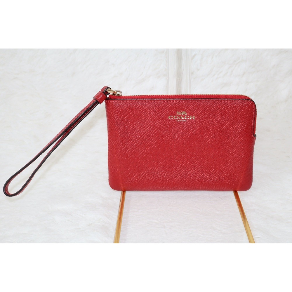 Coach Original Corner Zip Wristlet 1941 Red Gold Crossgrain Leather NEW